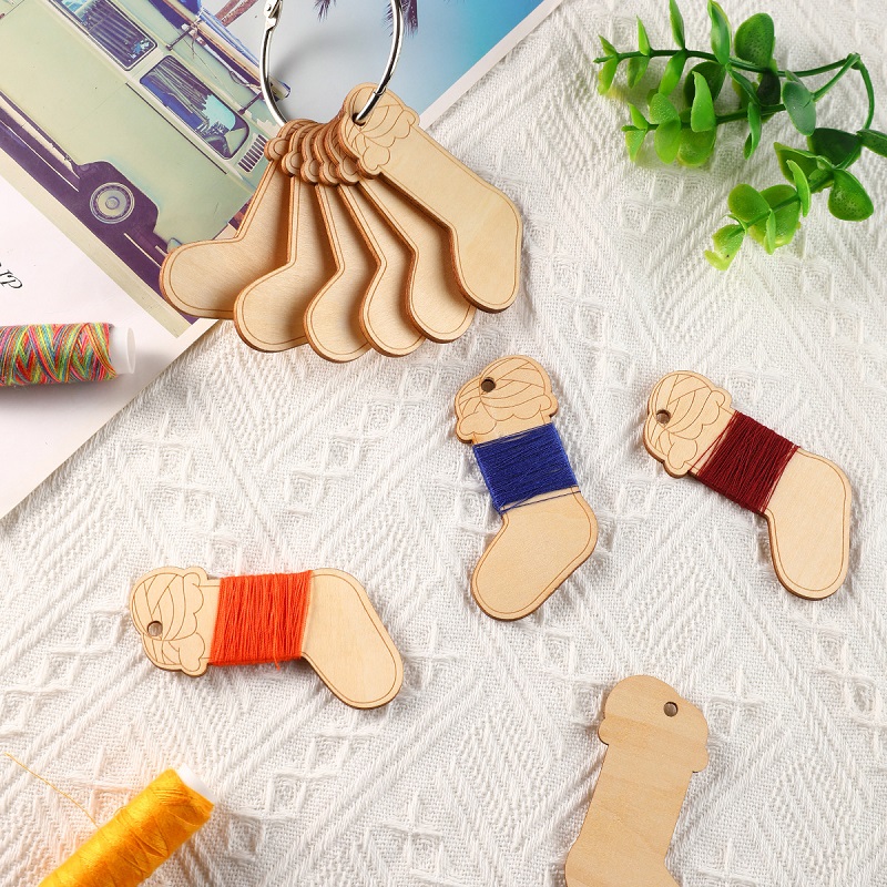 Embroidery Craft - 10-teiliger DIY-Stickgarn-Floss-Spulen-Organizer, Holzband-Schnurrolle mit Eisenring für