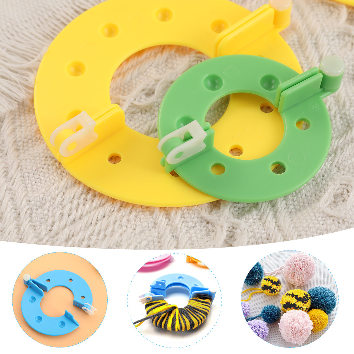 Pom Pom Maker Tool - 8-teiliges Pompon-Set, 4 Größen, Hartes ABS-Pompon-Harz,